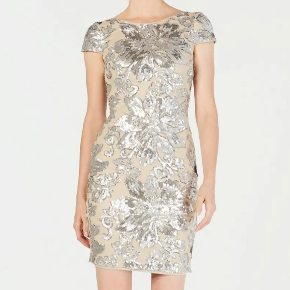 Calvin Klein Sequined Flower Cowl-Back Dress Size 4